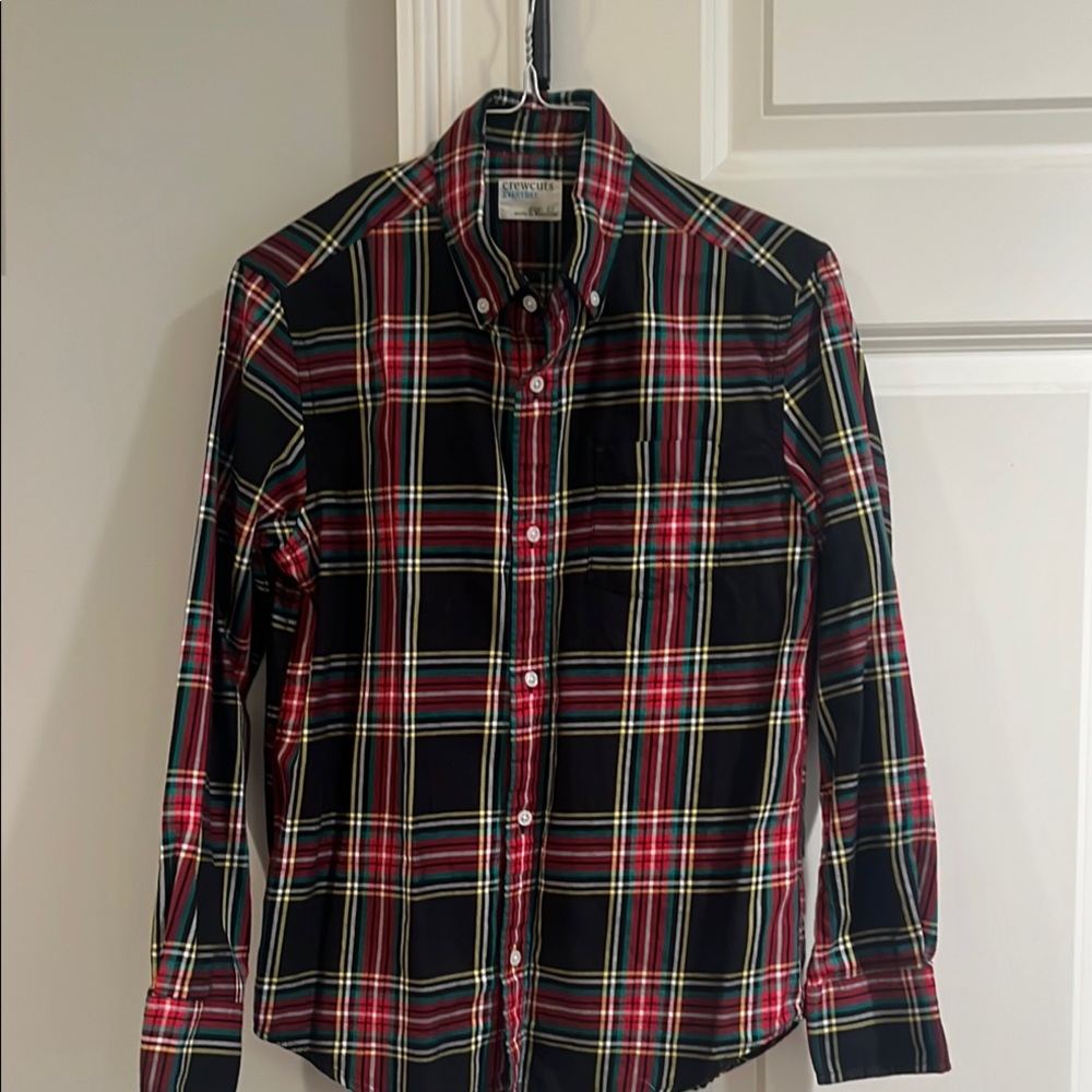 Crewcuts Kids long-sleeve stretch poplin button-down in Stewart tartan Shirt